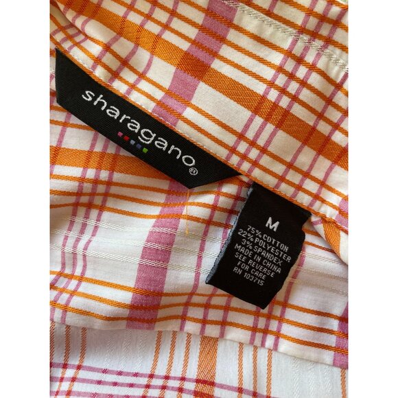 Sharagano Womens Ruffled Retro Madras Plaid Button Shirt M Preppy Cottagecore - Picture 5 of 10